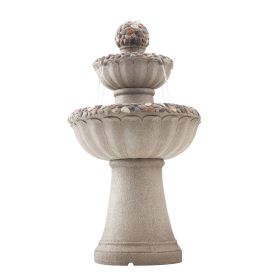 Outdoor Water Fountain, 36.5 in Height Fountain and Waterfall, 2-Tier Floor Standing Rock Base Style Fiberglass and Resin Fountains with Pump Outdoor Water Fountain, 36.5 in Height Fountain and Waterfall, 2-Tier Floor Standing Rock Base Style Fiberglass and Resin Fountains with Pump